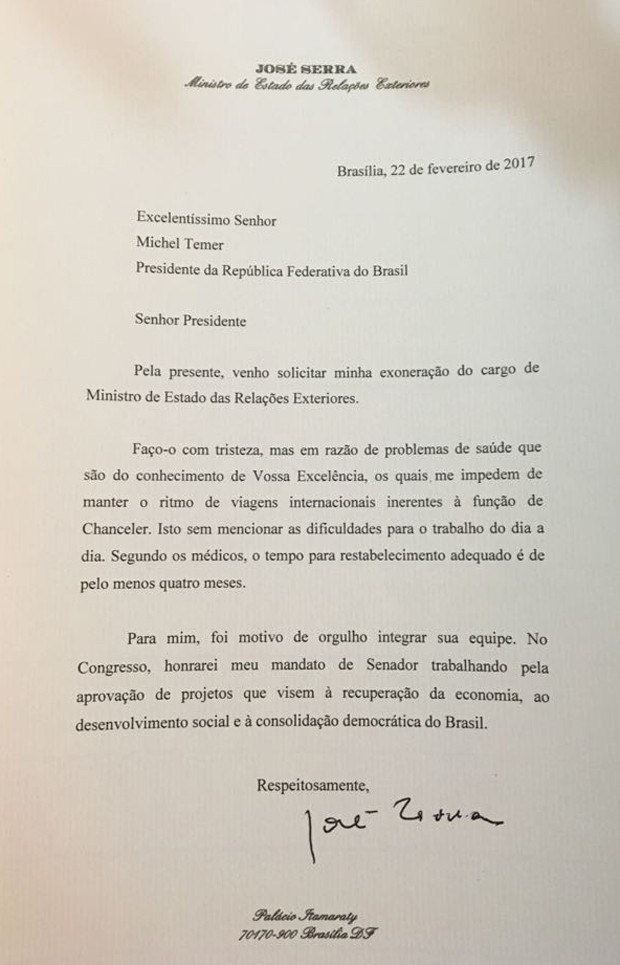 Ministro José Serra pede demissão - Migalhas Quentes